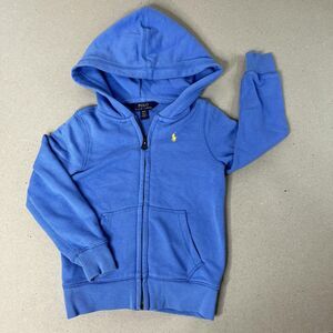 Polo Ralph Lauren Hoodie Toddler 4T Blue Full Zip Sweatshirt Yellow Pony Logo